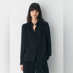 Aritzia Wilfred Delphine Blouse Black Button-Front Long Sleeve Sz S